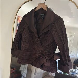 Cachet Brown Blazer with Wrap Design and Peplum Flare